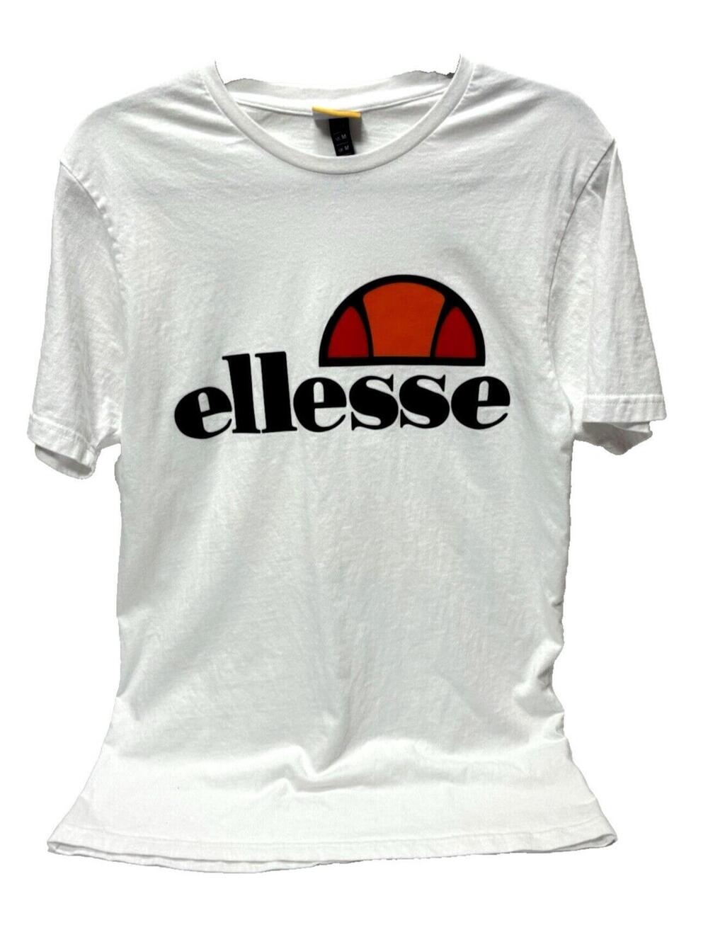 Ellesse White T-Shirt Men's Crew Neck Graphic Tee, Regular Fit Heritage Logo, M